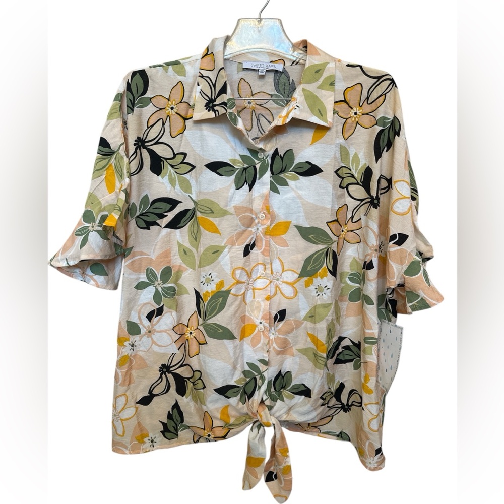 Sweet Rain floral cropped tie front sleeve bell size 3X